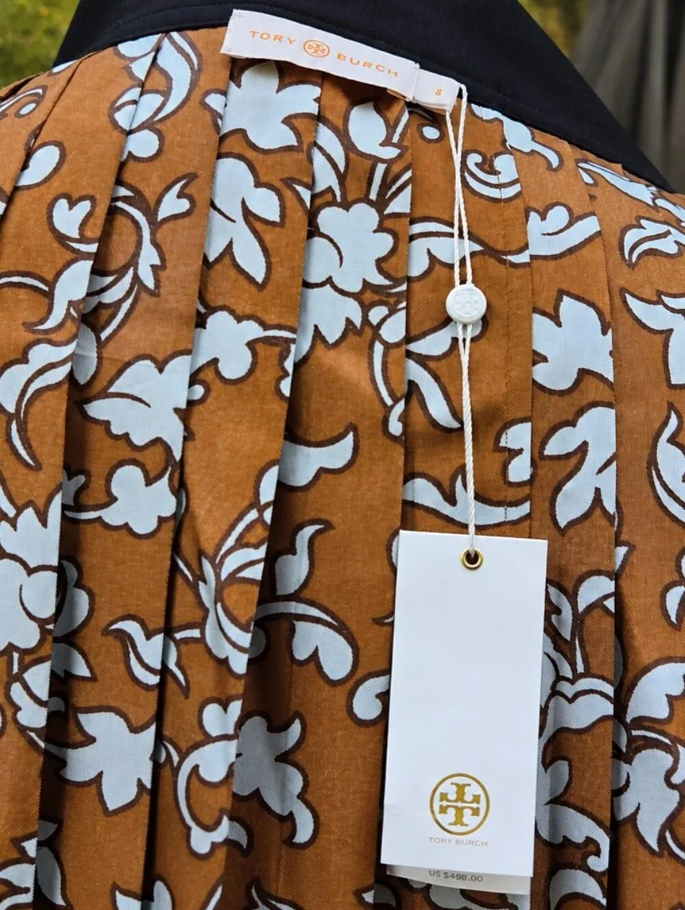 NWT Tory Burch 70s Scroll 100% Silk Pleated Wrap Midi Skirt Size 8 $498